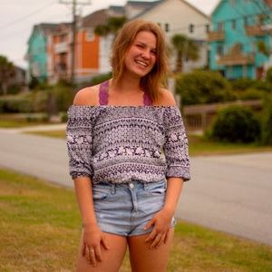 off the sholder black and white aztec print top